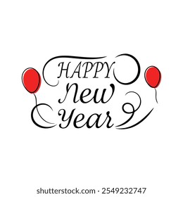 Celebrate the "Happy New Year" with colorful balloon lettering! This festive design captures joy and excitement with vibrant balloons and cheerful text, perfect for New Year greetings.