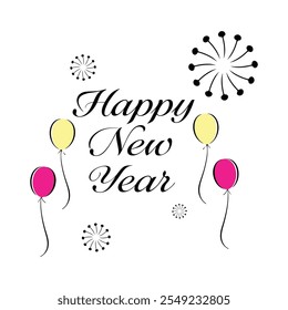 Celebrate the "Happy New Year" with colorful balloon lettering! This festive design captures joy and excitement with vibrant balloons and cheerful text, perfect for New Year greetings.