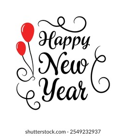 Celebrate the "Happy New Year" with colorful balloon lettering! This festive design captures joy and excitement with vibrant balloons and cheerful text, perfect for New Year greetings.