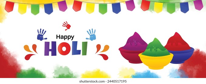 Celebrate Holi with this vibrant web banner, perfect for social media posts! Featuring colorful powdered dyes and festive elements, it's sure to spread joy and excitement to your followers.