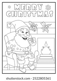 Celebrate the holiday season with a fun and unique concept Christmas coloring page. Santa Claus is drinking a cup of coffee. Great for holiday-themed activities and educational materials.