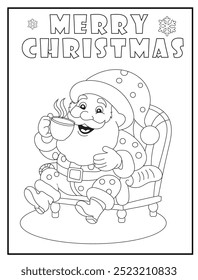 Celebrate the holiday season with a fun and unique concept Christmas coloring page. Santa Claus is drinking a cup of coffee. Great for holiday-themed activities and educational materials.