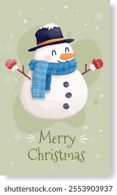 Celebrate the holiday season with this charming Merry Christmas card featuring a delightful snowman. 
This card is a wonderful way to share warm wishes during the winter festivities.