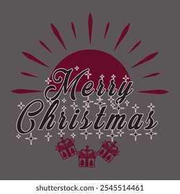 Celebrate the holiday season with this "Merry Christmas" T-shirt, featuring a bold sunburst, sparkles, and festive gift boxes.