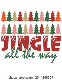 "Celebrate the holiday spirit with this festive 'Jingle All the Way' Christmas T-shirt design! Featuring vibrant typography and seasonal elements, this cheerful graphic is perfect for adding a touch 