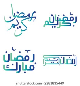 Celebrate Holy Month of Fasting with Gradient Green and Blue Ramadan Kareem Vector Illustration.