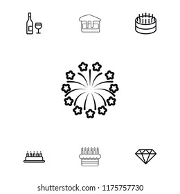 Celebrate icon. collection of 7 celebrate outline icons such as cake, fireworks, gem, wine glass and bottle. editable celebrate icons for web and mobile.