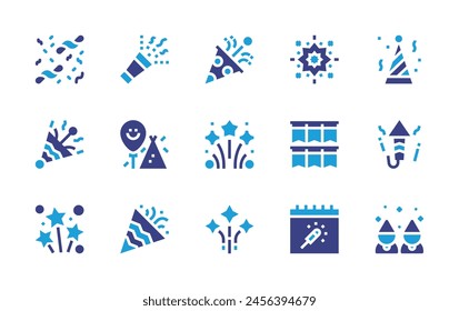 Celebrate icon set. Duotone color. Vector illustration. Containing confetti, celebration, party hat, firework, bunting, fireworks, party.