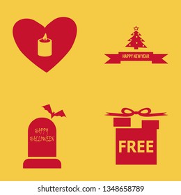 celebrate icon set with happy halloween, candle heart and happy new year vector illustration