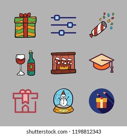 celebrate icon set. vector set about mortarboard, settings, christmas sock and confetti icons set.