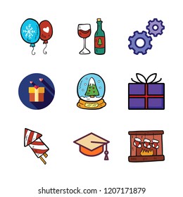 celebrate icon set. vector set about gift, firework, balloons and settings icons set.