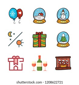 celebrate icon set. vector set about gift, wine, christmas sock and balloons icons set.