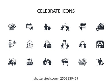 Celebrate icon set.vector.Editable stroke.linear style sign for use web design,logo.Symbol illustration.