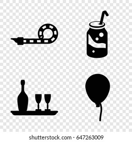 Celebrate icons set. set of 4 celebrate filled icons such as baloon, soda, party pipe