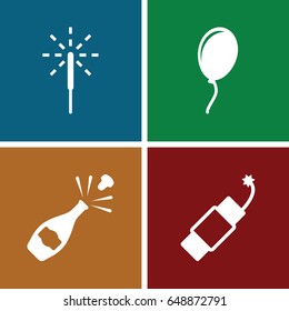 Celebrate icons set. set of 4 celebrate filled icons such as sparkler, firework, balloon