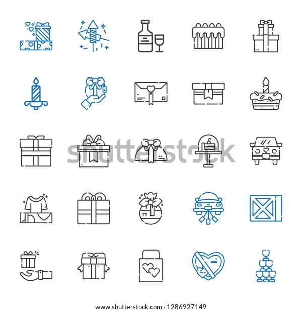 celebrate icons\
set. Collection of celebrate with champagne, gift, wedding gift,\
wine, wedding car, present, gifts, cake, candle, fireworks.\
Editable and scalable celebrate\
icons.