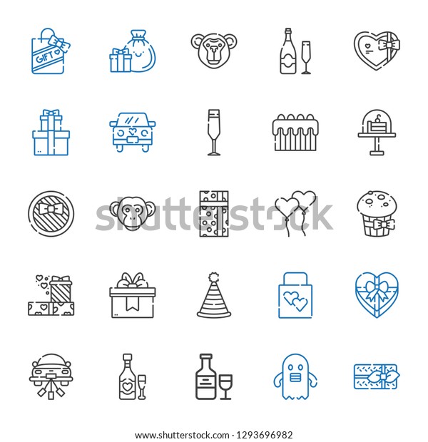 celebrate icons\
set. Collection of celebrate with gifts, ghost, wine, wedding car,\
gift, wedding gift, party hat, muffin, ballons, monkey. Editable\
and scalable celebrate\
icons.