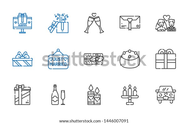 celebrate icons\
set. Collection of celebrate with wedding car, candle, candles,\
champagne, gifts, present, cake, just married, newlyweds. Editable\
and scalable celebrate\
icons.