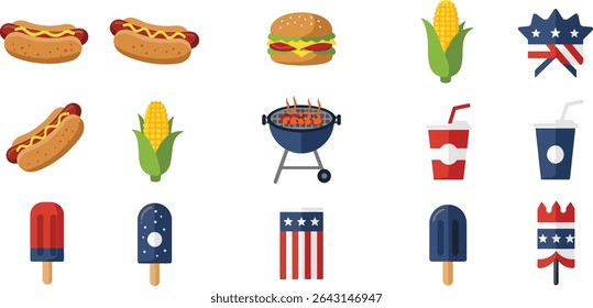 Celebrate Independence Day with Delicious Food and Festive Fun A Collection of Fourth of July Icons
