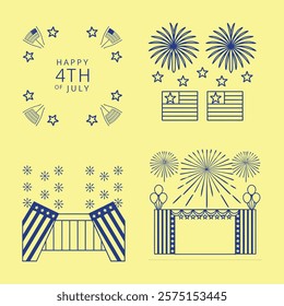 Celebrate Independence Day with a vibrant "Happy 4th of July" greeting card illustration featuring festive designs, perfect for sharing patriotic joy. Ideal for digital or printable use.