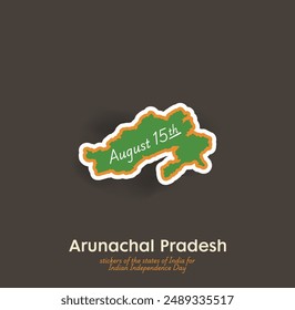 ¡Celebra la independencia de la India con esta pegatina de Vector única de Arunachal Pradesh! Ideal para tarjetas de felicitación, publicaciones en redes sociales y decoraciones festivas. Captura el espíritu del 15 de agosto.