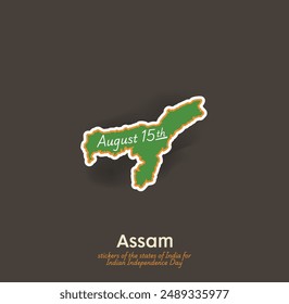 Celebrate independence of India with this unique Assam vector sticker! Perfect for greeting cards, social media posts, and festive decorations. Capture the spirit of August 15th.