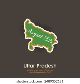 Celebrate independence of India with this unique Uttar Pradesh vector sticker! Perfect for greeting cards, social media posts, and festive decorations. Capture the spirit of August 15th.