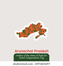 ¡Celebra la independencia de la India con esta pegatina de Vector única de Arunachal Pradesh! Ideal para tarjetas de felicitación, publicaciones en redes sociales y decoraciones festivas. Captura el espíritu del 15 de agosto.