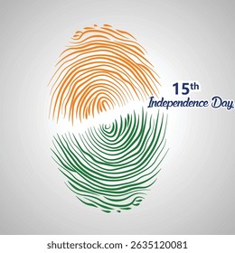 Comemore o Dia da Independência da Índia (15 de agosto) com esta arte vetorial única. Uma impressão digital renderizada em tricolor (açafrão, verde) simboliza a identidade nacional e o orgulho individual.