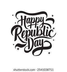 Celebrate India's spirit with a vibrant "Happy Republic Day" typography design. Bold, festive lettering and Indian motifs capture the essence of this national celebration.