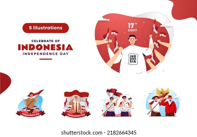 Celebrate Indonesia Independence Day flat design collection set for greetings concept