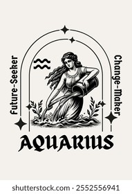 Celebrate the innovative and forward-thinking Aquarius with a modern design with quote. Design vector illustration for T-shirts, mugs, typography, poster and more. Zodiac characteristic.