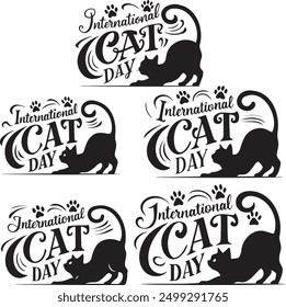 Celebrate International Cat Day with a playful cat silhouette and stylish typography design. Perfect for t-shirts, posters, and more!