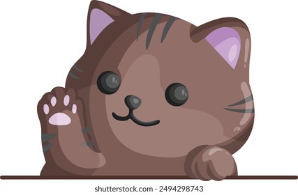 Celebrate International Cat Day with this adorable half-body brown cat vector waving hi. Perfect for greeting cards, stickers, and digital projects. This friendly feline adds a cheerful touch