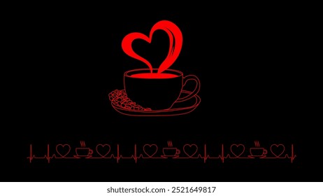 Comemore o Dia Internacional do Café com uma xícara de café quente. Uma xícara fumegante forma um redemoinho de fumaça em forma de coração, simbolizando o amor e a alegria de cada momento de café. Perfeito para os amantes do café!