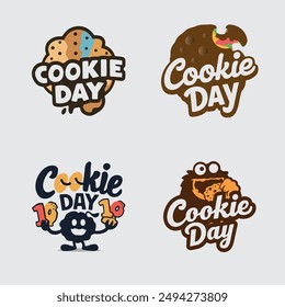 Celebrate International Cookie Day with this unique 4-logo vector illustration design. Perfect for branding, posters, and promotional materials. High-quality, festive design for cookie lovers