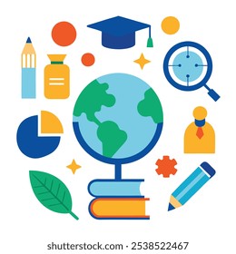 "Celebrate International Day of Education with vibrant vector elements, showcasing diverse learning icons, books, globes, and students, symbolizing global unity and knowledge."