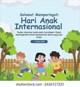 Celebrate International Children’s Day with this heartwarming illustration of children enjoying their time outdoors. Ideal for posters, greeting cards, and educational materials.