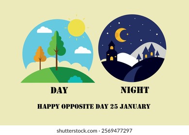 Celebrate International Opposite Day with a vibrant and fun illustration. Perfect for posters, social media, blogs, and creative projects, this unique design brings playful opposites to life.