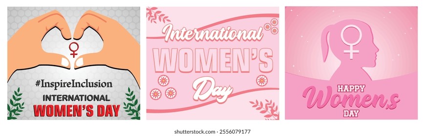 Celebrate International Women Day. Elegant lettering on pink background. Beautiful happy women day wishes card design. Set flat vector modern illustration 