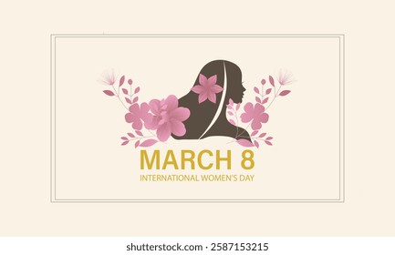 Celebrate International Women's Day with Elegant Floral Silhouette Design Featuring Empowering Elements and March 8 Date