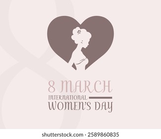 Celebrate International Women's Day on March 8th with this elegant design! A heart featuring a woman inside, adorned with beautiful colors. Ideal for social media, posters, and greeting cards -8 March