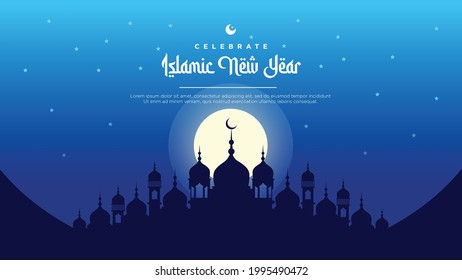 Celebrate Islamic new year banner design template.
