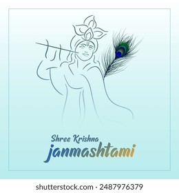 Celebrate Janmashtami with a beautiful invitation featuring Krishna playing the flute in elegant linear art, capturing the divine and serene essence of the festival in a minimalist design.