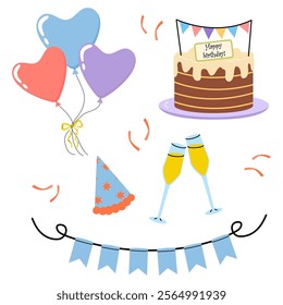 Celebrate a joyful birthday party with decorations, cakes, and balloons