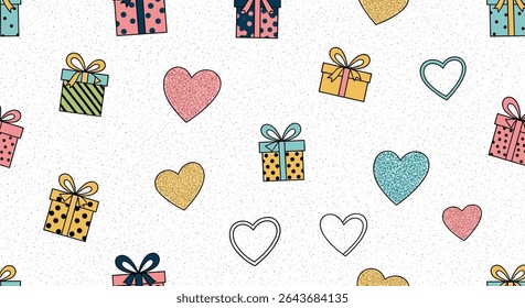 Celebrate Joyful Moments A Whimsical Pattern Of Gift Boxes And Hearts For Occasions