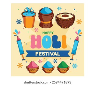 Celebrate the joyous spirit of Holi with this vibrant festival background, featuring an explosion of colorful powders and a beautifully adorned pot