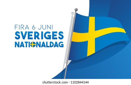 Celebrate June 6th Sweden National Day (Written in Swedish character). Greeting card vector illustration.