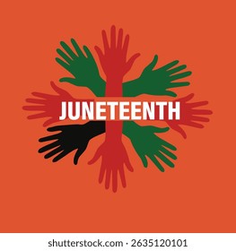 Celebrate Juneteenth (June 19) with this powerful symbol of unity. Features hands in Pan-African colors (red, black, green) in a radial design, signifying solidarity and freedom.