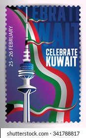 Celebrate Kuwait - Liberation Tower and Flags Stamp